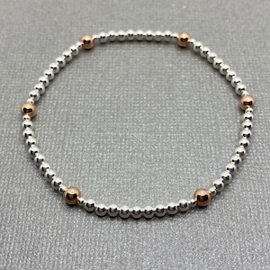 Rose gold stacking bracelet, Sterling Silver beaded stretch bracelet, Delicate bracelet, rose gold beads, Gift for women