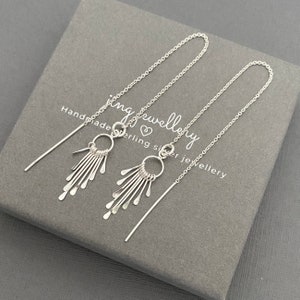 Silver Tassel earrings, long silver Earrings,  Dangly chain threader, pull through Sterling silver earrings, boho jewellery, gift for her