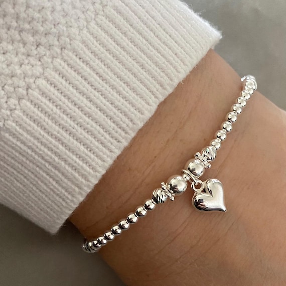 STERLNG SLVER 925 BEADED STRETCH STACKNG BRACELET WTH FLOATNG STAR STERLNG SLVER 925 BEADED STRETCH STACKNG BRACELET WTH FLOATNG STAR