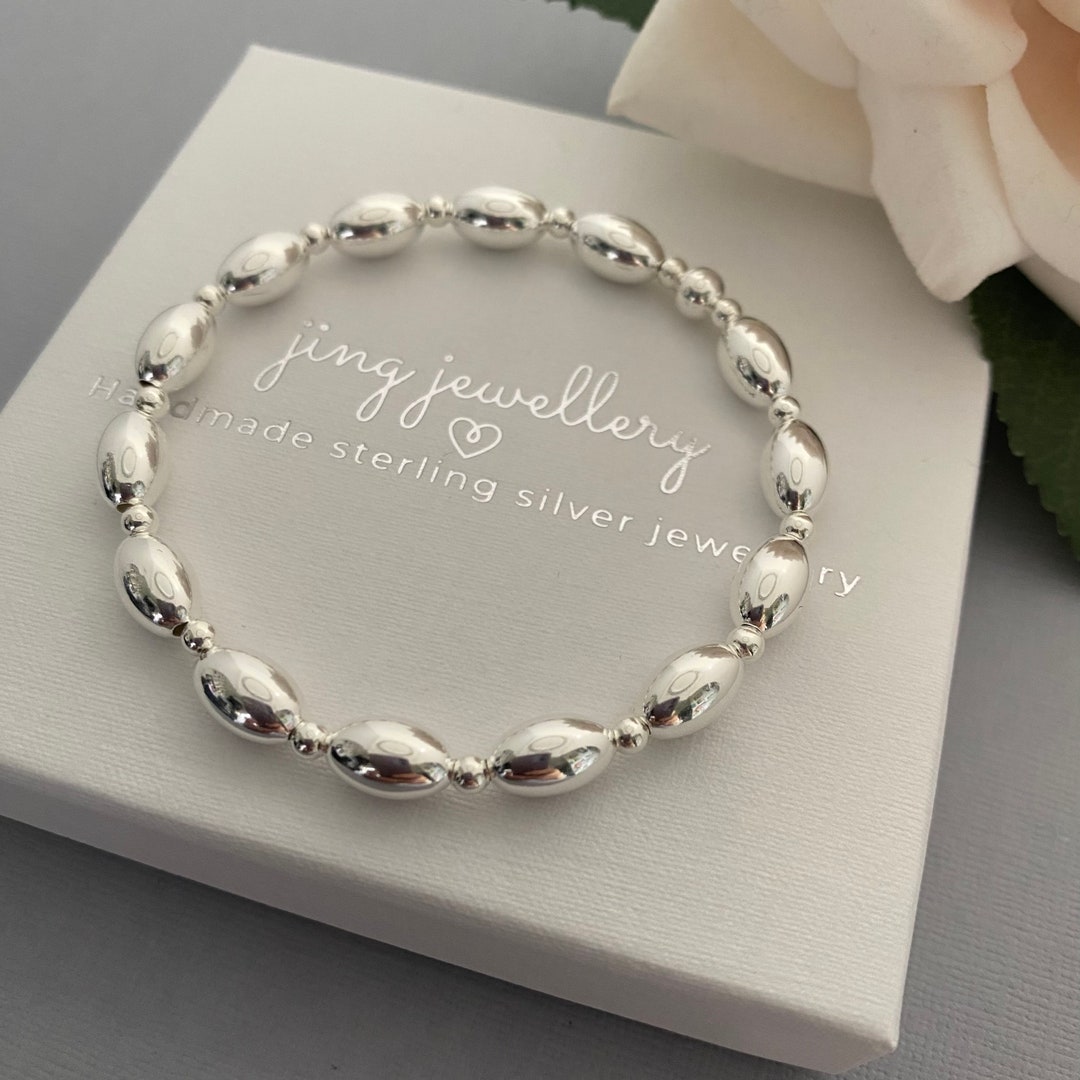 Chunky Sterling Silver Chunky Beaded Stretch Bracelet & Gorgeous Heart