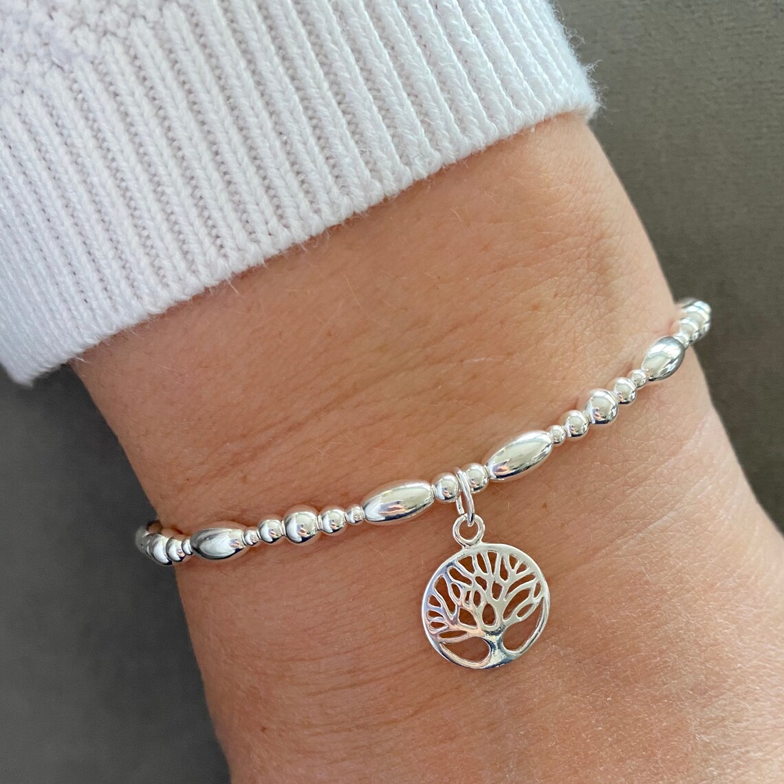 Sterling Silver 925 tree of life charm bracelet oval beaded Etsy