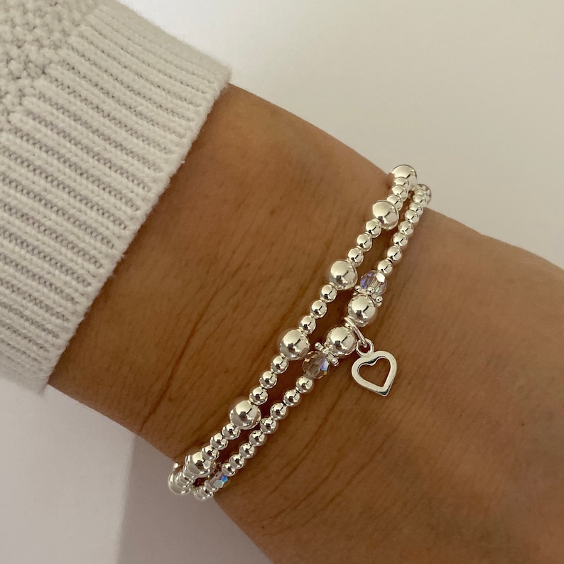 Sterling Silver beaded bracelet set Stretch beaded stacking Etsy