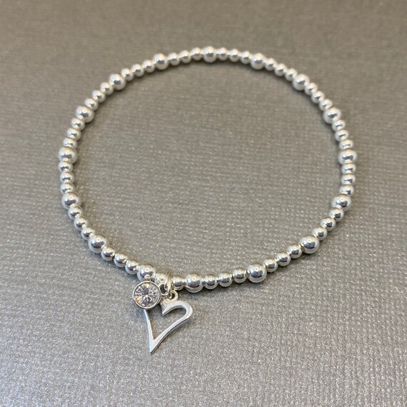 TATIANA☆[Silver925] Mini Heart Clear Beads Bracelet Tiffany & Co. 925 Silver Mini MOM Heart Tag Bead 7.75