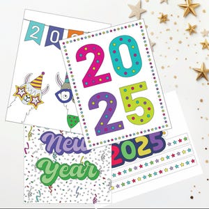 New Years Printable Coloring Pages - 15 Coloring Pages + 4 2025 Paper Hats |  | Digital Download | Holiday Coloring Sheets | New Years Craft