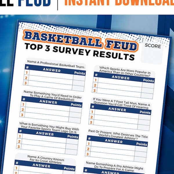 March Madness Feud | Basketball Family Feud | NCAA Basketball Tournament Printable Game | Adult Trivia