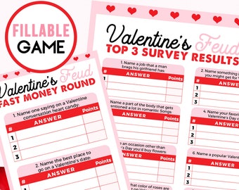 Valentines Family Feud Game | Valentines Day Games | Printable and Virtual Party Game | Family Trivia Night for Adults | Fillable PDF