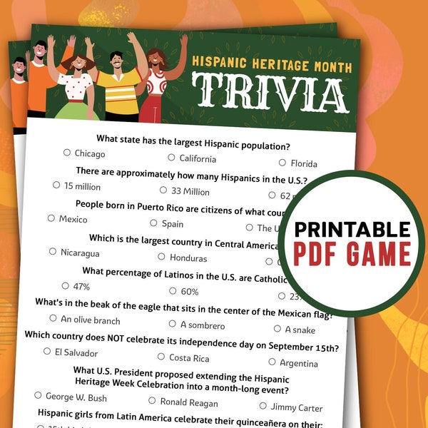 Hispanic Heritage Month Trivia Game | Latin American History Printable Activities | Latino Heritage Educational Games | Digital Download