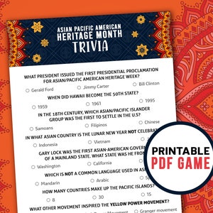 Asian Pacific Islander American History Month Printable Trivia | Educational Activities & Printable Games | Digital Download