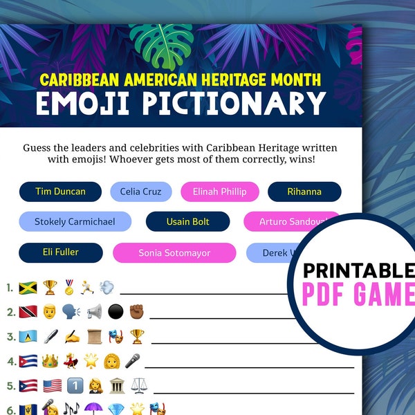 Caribbean American Heritage Emoji Game | Caribbean Leaders Printable Emoji Pictionary | History Educational Games | Digital Download