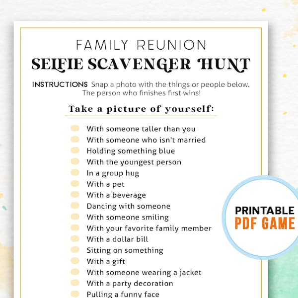 Family Reunion Selfie Scavenger Hunt | Family Gathering Party Games | Party Ice Breaker Activities | Selfie Photo Game | Digital Download