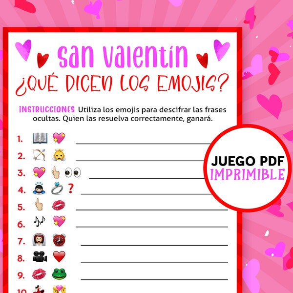 Juegos de San Valentin - Que dicen los emojis | Imprimibles en español | Spanish Emoji Pictionary | Valentines Day Games
