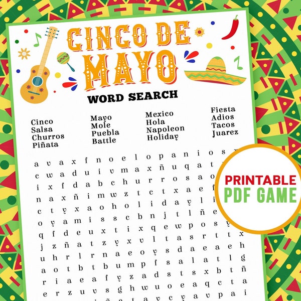 Jeux Cinco de Mayo - Recherche de mots | Jeux scolaires | Jeux familiaux à imprimer pour enfants | Fête de bureau | Anniversaire Fiesta mexicaine