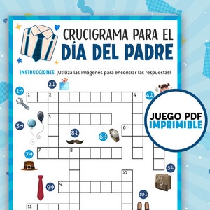 Jogo do Dia dos Pais em espanhol - palavras cruzadas | Jogos do Dia do Padre | Crucigrama em espanhol | Jogos para imprimir | Download digital
