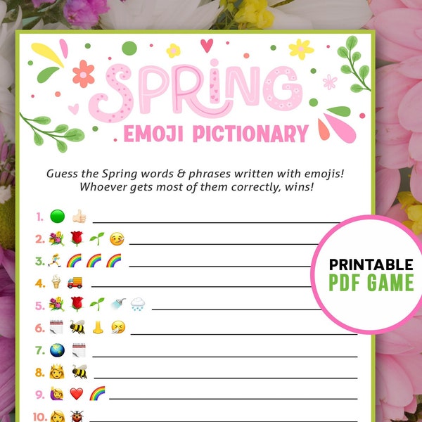 Frühling Emoji Bildspiel | Druckbare Frühlings-Partyspiele | Lustige Aktivitäten für Erwachsene & Kinder | Schulspiele | Digitaler Download