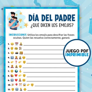 Fathers Day Emoji Game in Spanish | Juegos del Dia del Padre en Español | Printable Games for kids, teens & adults | Digital Download