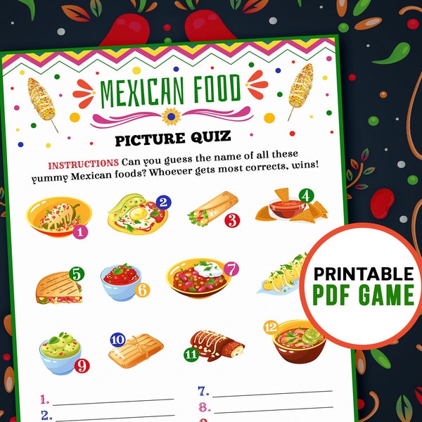 Cinco de Mayo Mexican Food Trivia | Cinco de Mayo Printable Games | Birthday & Office party | Picture Quiz | Digital Download