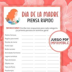 Juegos Dia de la Madre Piensa Rápido | Imprimibles en español | Spanish Think Fast Trivia | Mothers Day