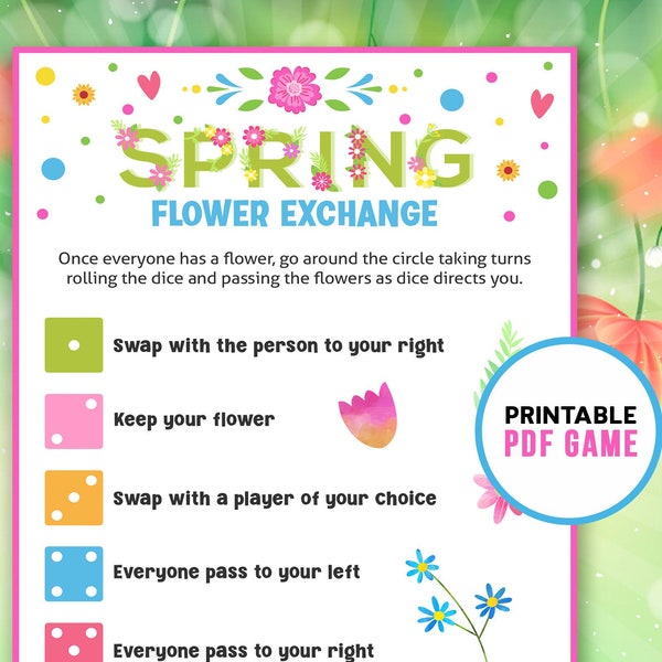 Spring Flower Exchange | Springtime Dice Game | Printable Games for Adults, Teens and Kids | School Activity | Digital Download