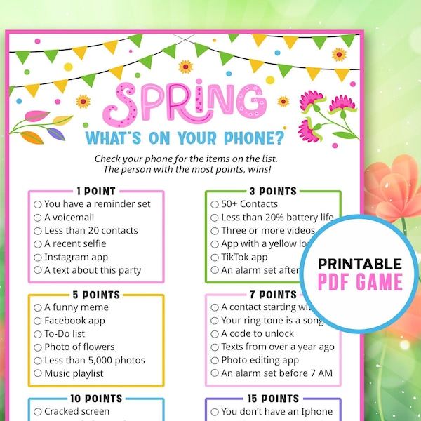 Spring Whats on your phone | Springtime Phone Game | Printable Activities for Adults, Teens and Kids | Digital Download