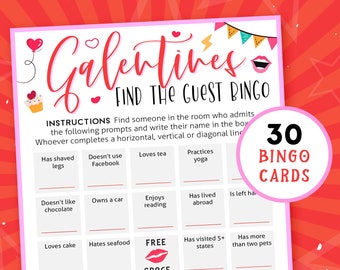 Galentines Find the Guest Bingo | Valentines Day Games for adults & groups | Party Printable Activities