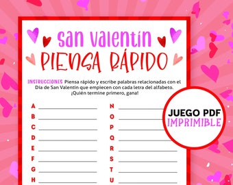 Valentines Day AZ Word Race in Spanish | Think Fast Activity | Games for Kids & adults | Juegos de San Valentin en español