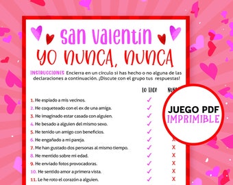 Valentines Day Never Have I Ever in Spanish | Games for adults | Juegos de San Valentin en español para adultos | Digital Download