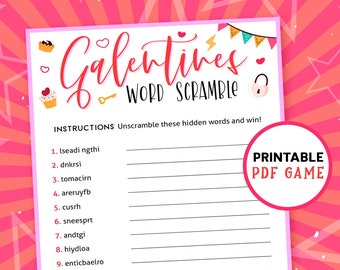 Galentines Day Word Scramble | Valentines Games | Printable Activity | Ladies Night | Girls Night Slumber Party