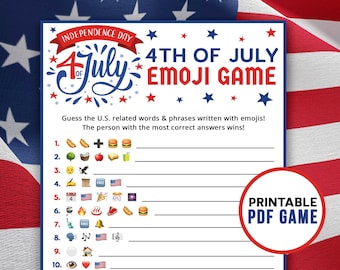 4th of July Emoji Quiz Game | USA Patriotic Emoji Pictionary Trivia | America's Independence Day Printable | Party Games for kids and adults