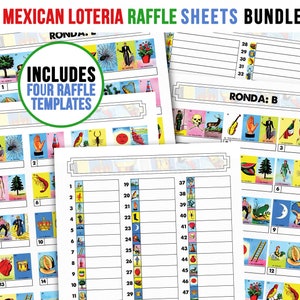 Loteria Raffle Sheets Bundle | Beinhaltet 4 verschiedene Arten von Raffles | Páginas para Rifa | Zuhause ausdrucken