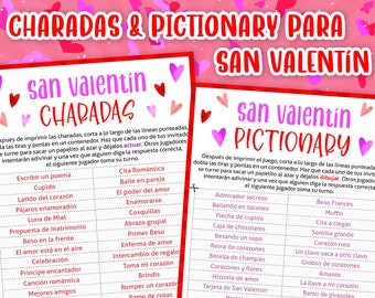 Spanish Valentines Day Charades & Pictionary Prompts | Juegos de San Valentin en Español | Printable Games | Digital Download