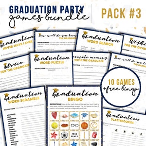 Graduation party games | Printable games bundle | Class of 2023 | Advice card | Bingo | Blue and gold | Digital Download