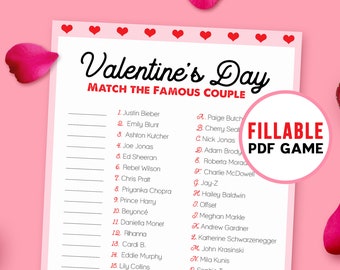 Match the Famous Couple | Valentines Games | Printable Game | Galentines Party | Matching Game