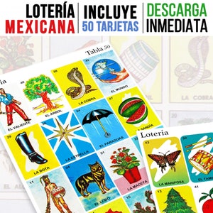 50 Tarjetas de loteria mexicana | Loteria mexicana imprimible  | Hispanic & Latino Heritage Month Activity | Digital Download