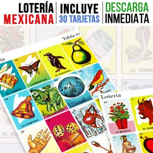 30 cartes de Loteria mexicaines imprimables | Tarjetas de loterie mexicaine | Activité du Mois du patrimoine hispanique | Héritage Latino