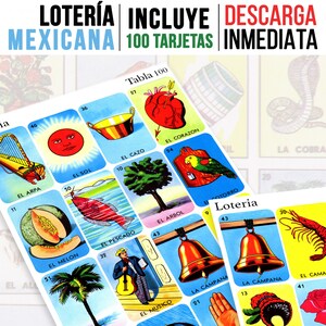 100 cartes de la Loteria mexicaine | Jeu de loterie | Tarjetas de loterie mexicaine | Activité du Mois du patrimoine hispanique et latino | Téléchargement numérique