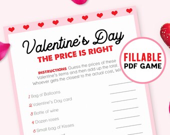 Valentines Day Games The Price is Right | Printable Game | Fillable PDF