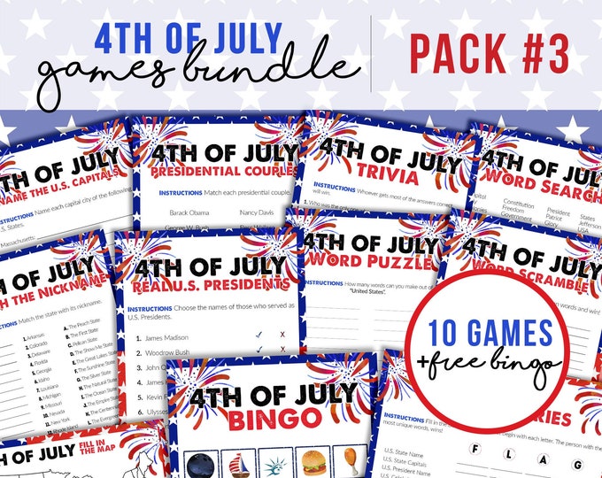 Fourth of July Games Printable Activities Party Games USA