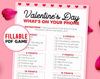 Whats on your phone - Valentine's Day | Printable Game for Adults | Virtual Zoom Party | Fillable PDF