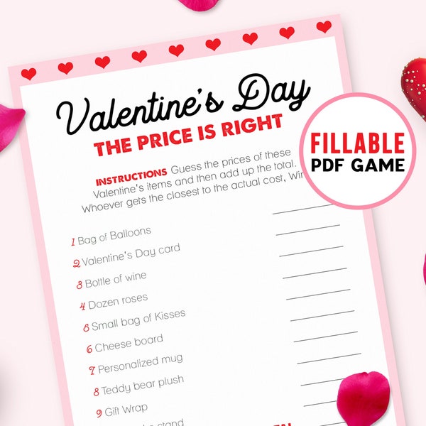 Valentines Day Games The Price is Right | Printable Game | Fillable PDF