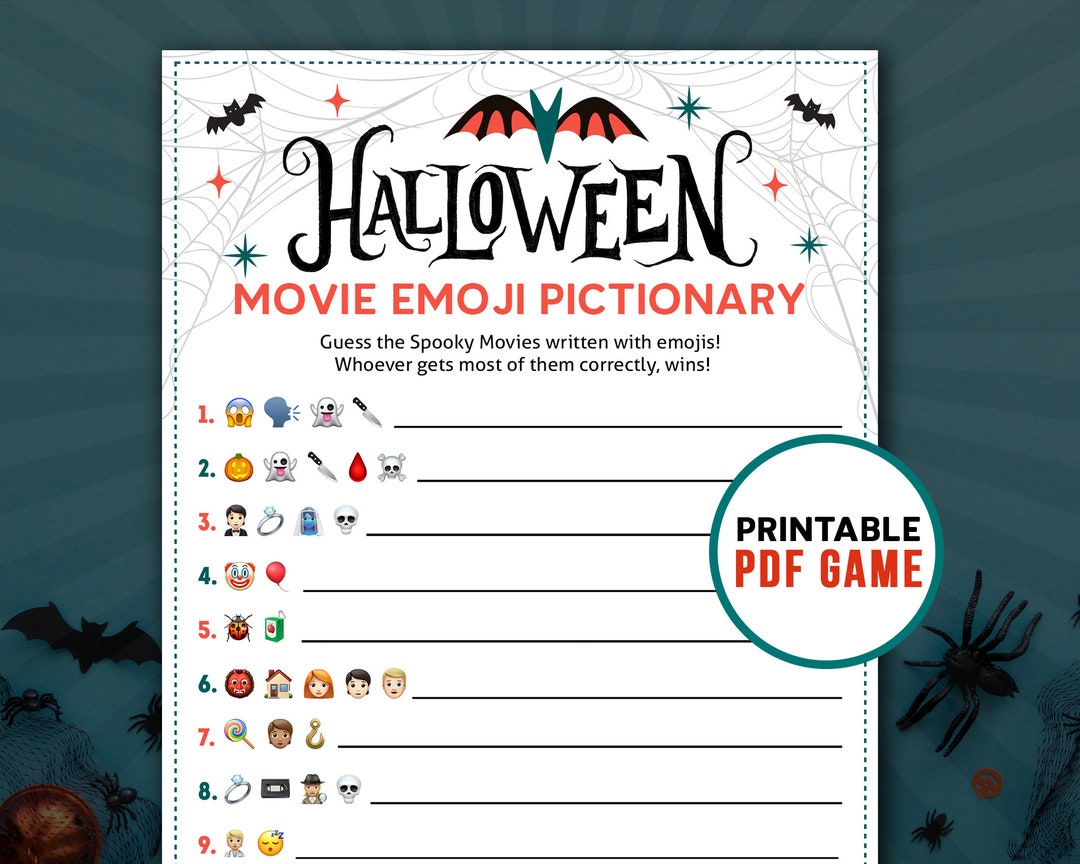 Halloween Horror Movie Emoji Game Party Printable Quiz Activity Emoji