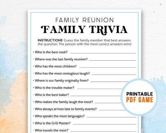 Family Reunion Trivia Game Family Gathering Party Activities