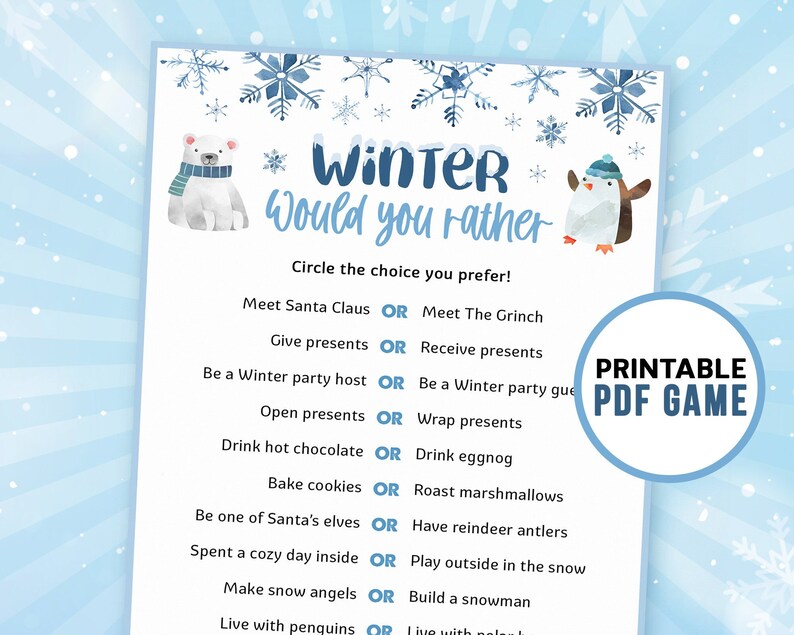 Winter Games for Kids Would You Rather This or That Etsy