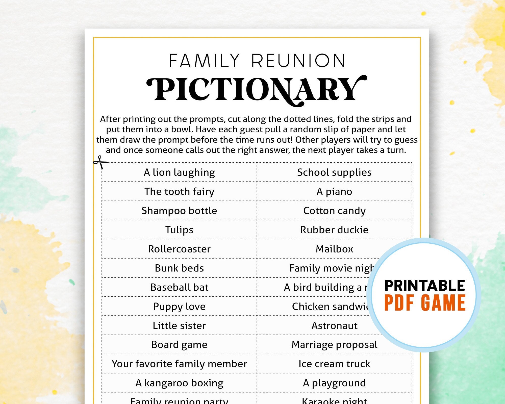 Family Reunion 32 Pictionary Prompts Family Gathering Party