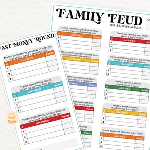 Printable Family Feud | Family Reunion Games | Family Gathering Party ...