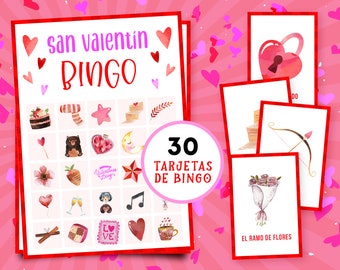 Valentines Day Bingo in Spanish | Games for Kids and adults | Bingo de San Valentin en español | Digital Download