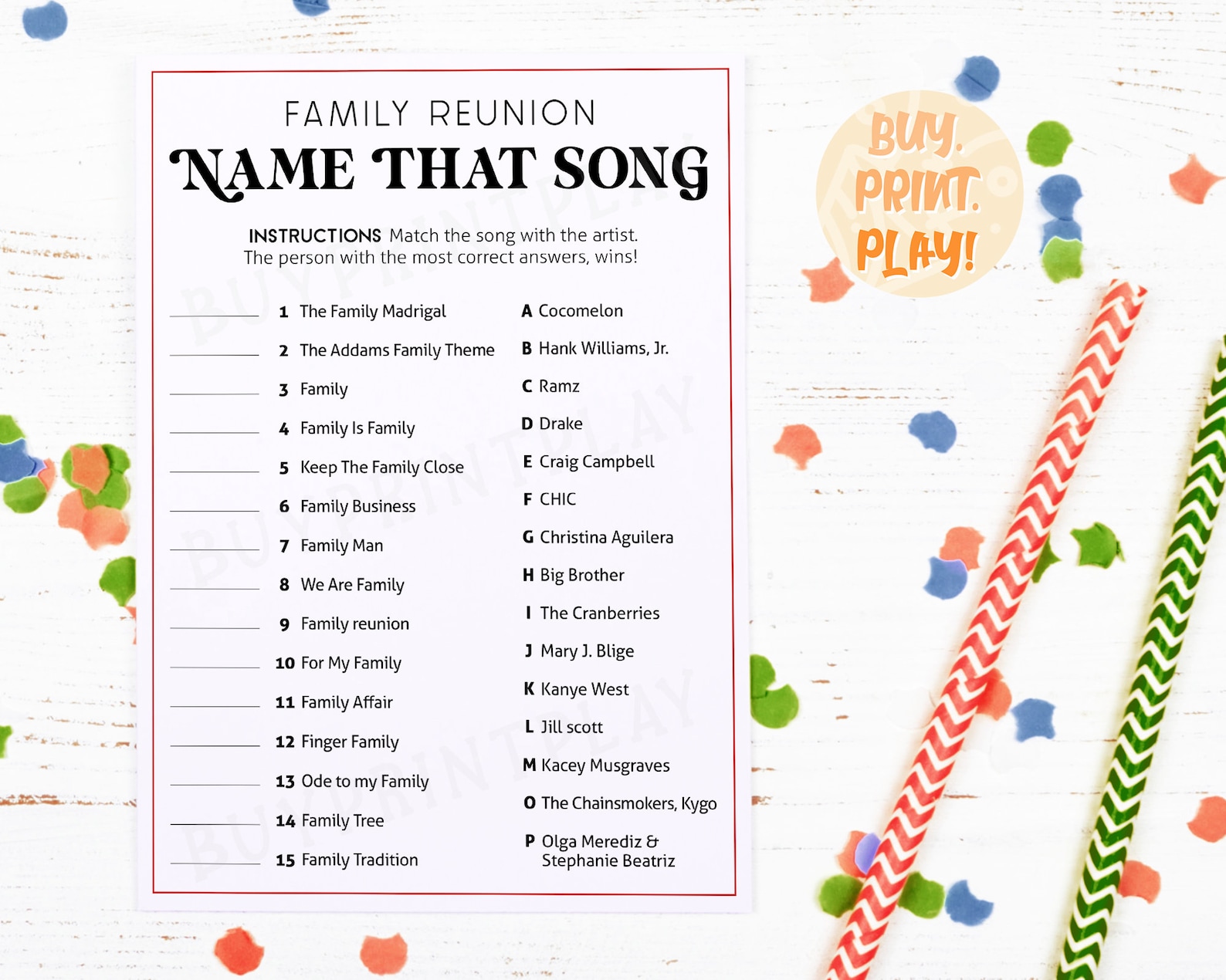 Family Name That Song Quiz Family Gathering Games Song Etsy