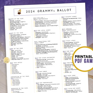 Grammy Awards Ballot With 22 Major Categories Printable Predictions ...