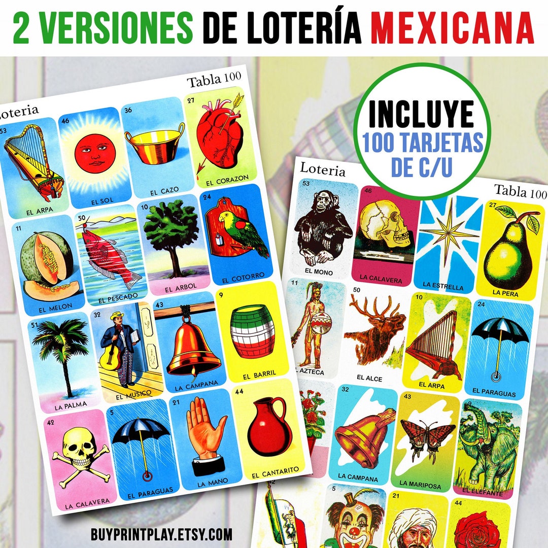 100 Mexican Loteria Cards 2 Different Versions 200 Total Loteria