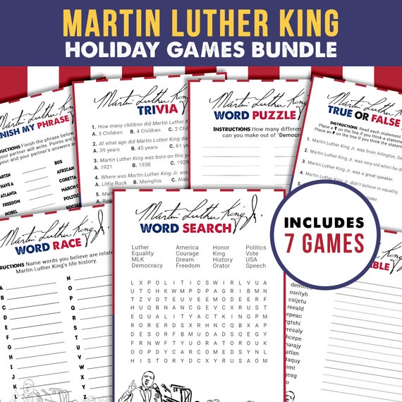 Martin Luther King Games Bundle  Printable Games  MLK