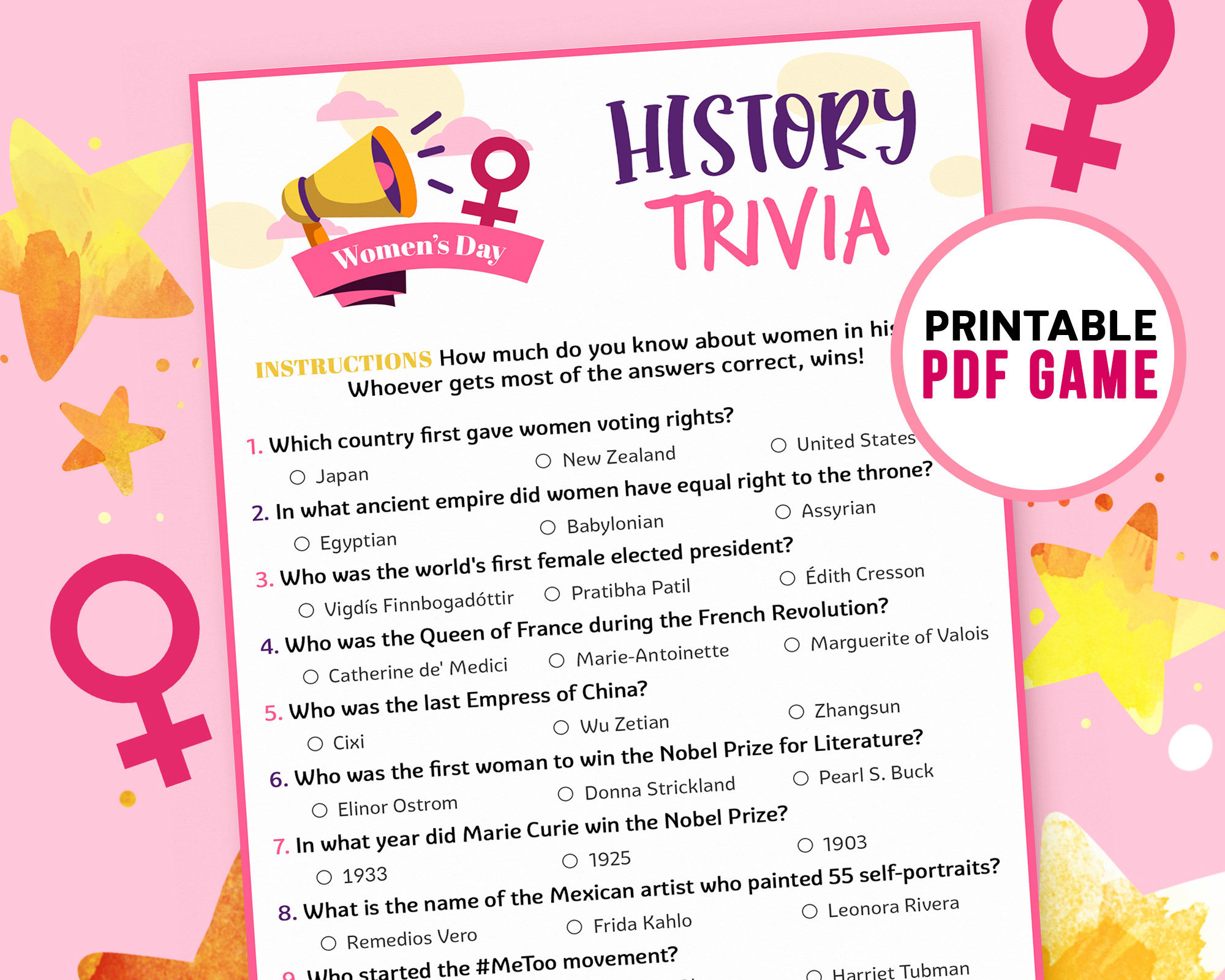 Womens Day Activity History Trivia Game Womens Etsy